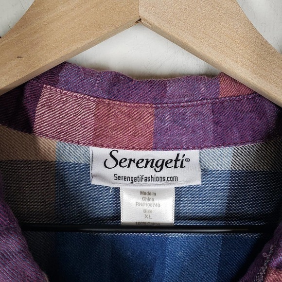 Serengeti Pastel Check Maxi Dress XL Button Front Cottage Core Prairie - Picture 3 of 14